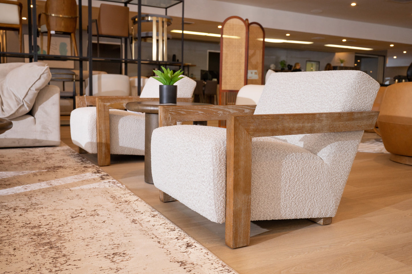 Modrest Rosen - Modern Beige Fabric + Grey Oak Accent Chair