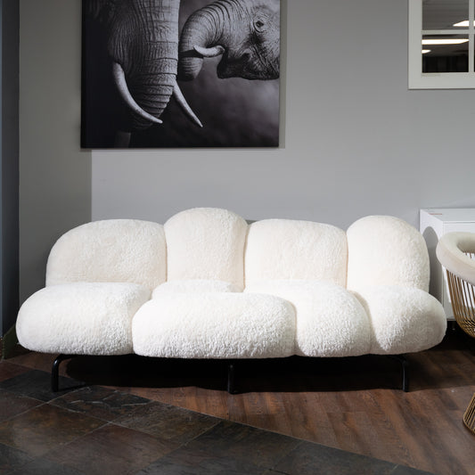 Divani Casa Glaster - Contemporary White Sherpa 88" Bubble Sofa