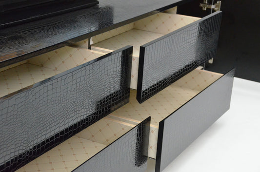 A&X Skyline Modern Black Crocodile Lacquer TV Stand