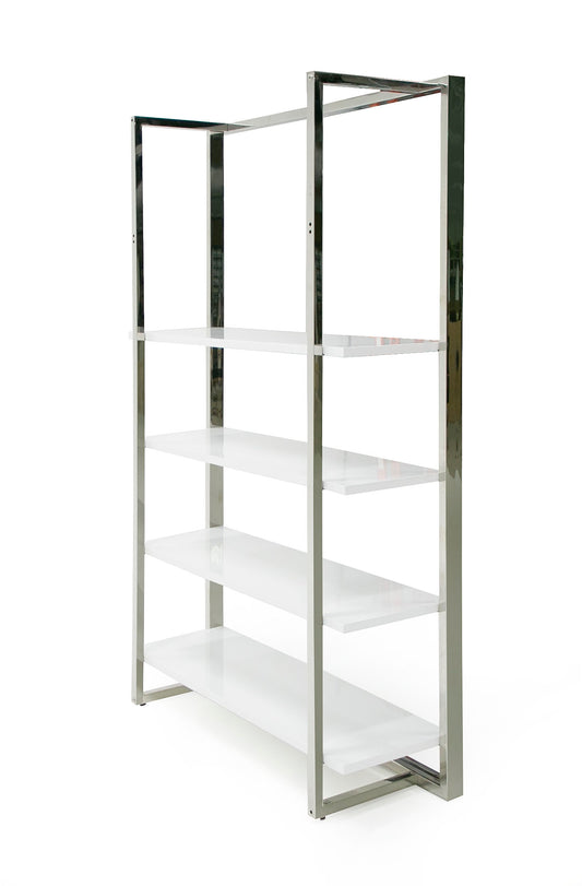 Modrest Fauna - Modern White High Gloss & Stainless Steel Bookshelf