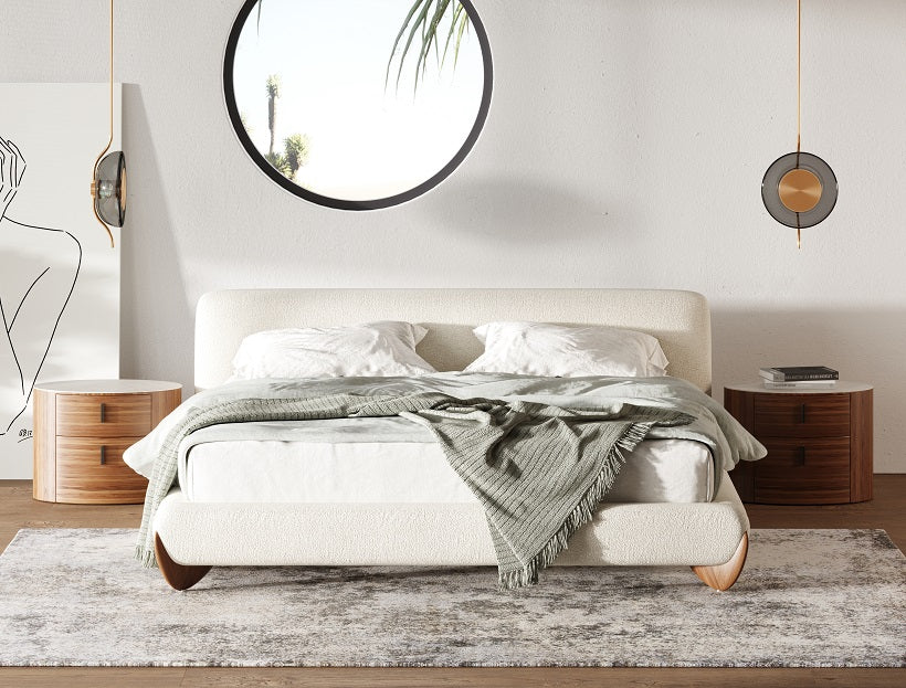 Modrest Fleury - Contemporary Cream Fabric and Walnut Bed