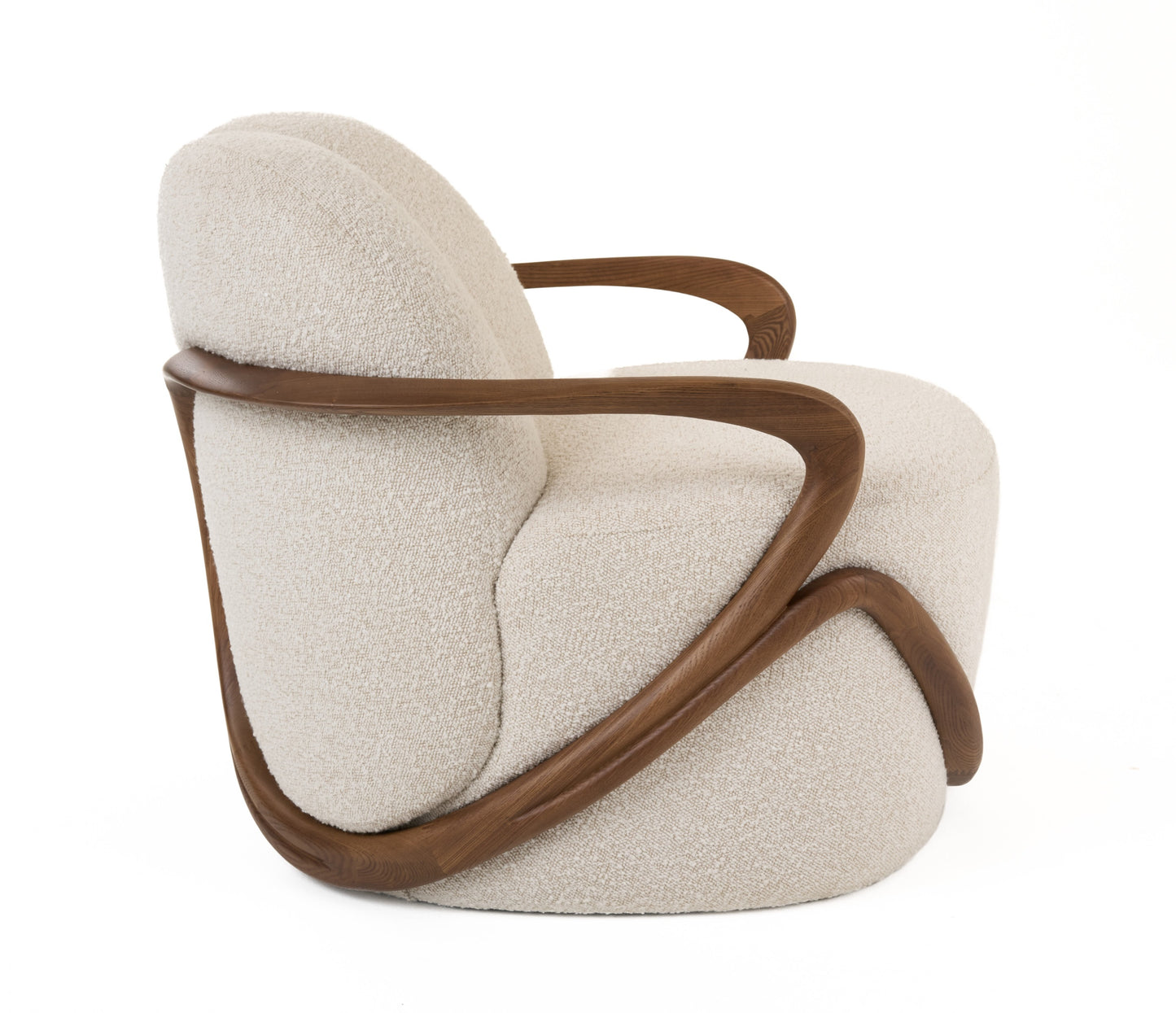 Modrest Fortuna - Mid-Century Modern Off-White Fabric + Walnut Accent Chair