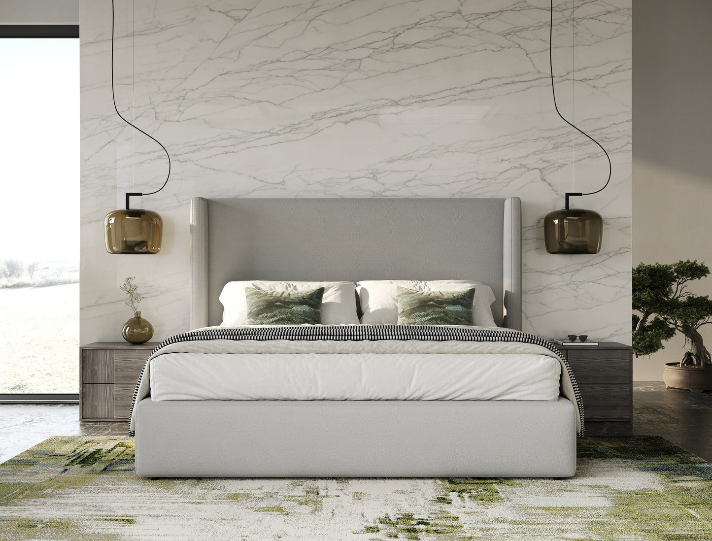 Modrest Byrne + Asus - Modern Grey Fabric + Elm Grey 4-Piece Bedroom Set