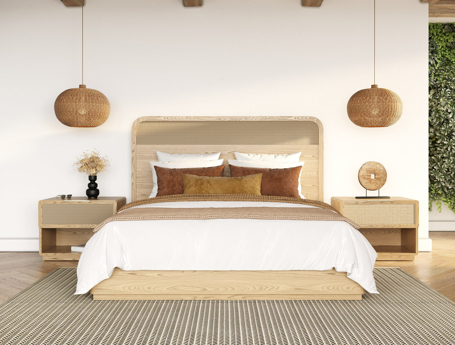 Modrest Gavin - Modern Natural Ash + Rattan 4-Piece Bedroom Set