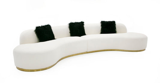 Divani Casa Frontier - Glam Off-White Fabric Curved Sectional Sofa with Black Pillows