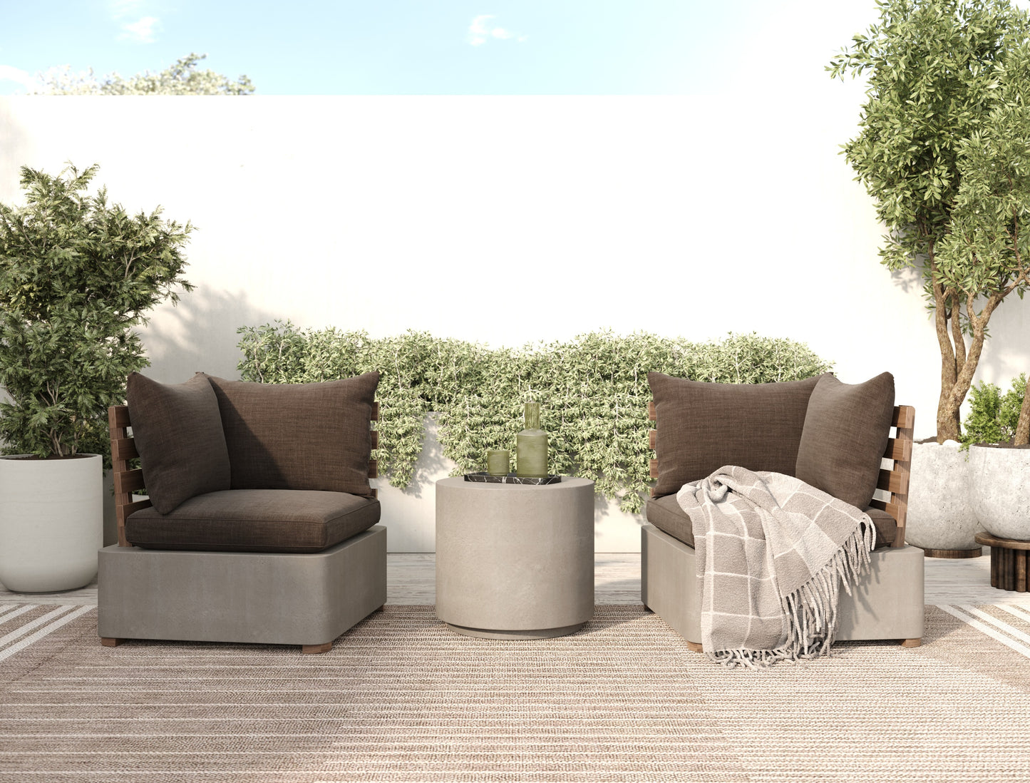 Renava Garza Outdoor Concrete & Teak Corner