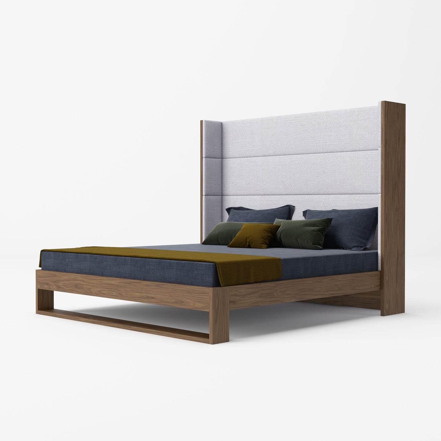Modrest Helenora - Contemporary Grey Fabric & Walnut Trim Bed
