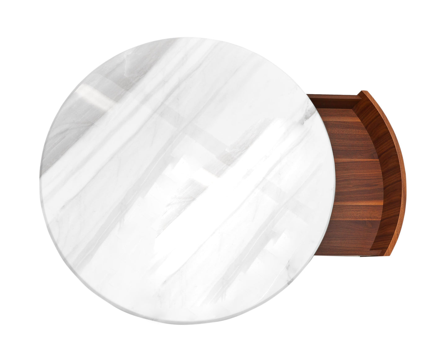 Nova Domus Hilton- Modern Walnut and White Marble Round Coffee Table