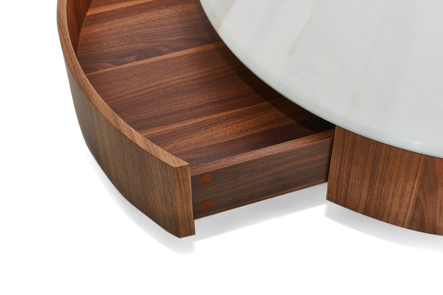 Nova Domus Hilton- Modern Walnut and White Marble Round Coffee Table