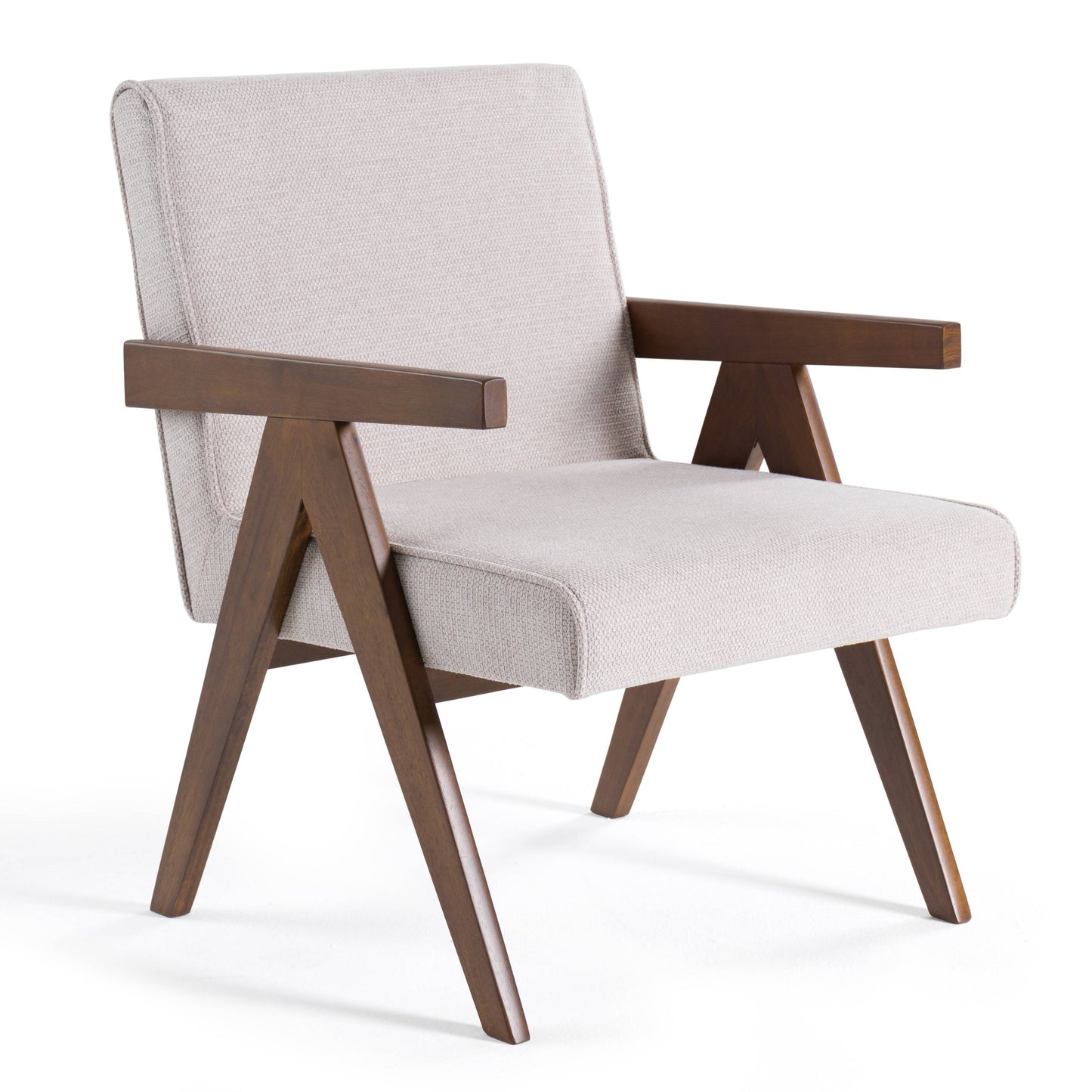 Modrest Joseline - Modern Beige Fabric + Walnut Accent Chair (Set of 2)