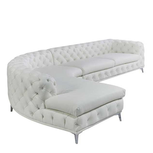 DIvani Casa Kohl - Contemporary White LAF Curved Shape Sectional Sofa w/ Chaise