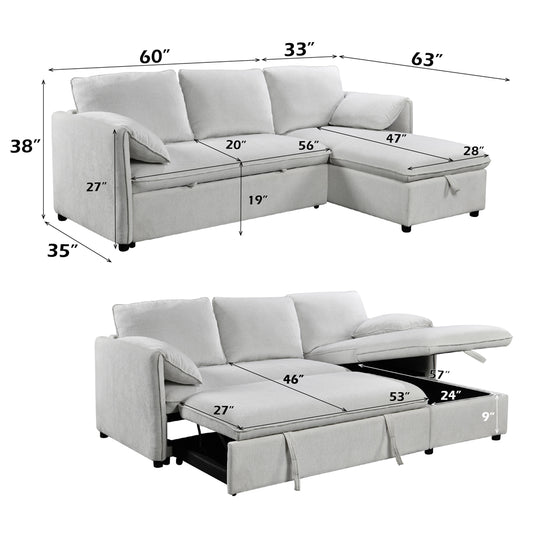 Yaroslav Reversible Sectional Sofa W/Sleeper & Storage