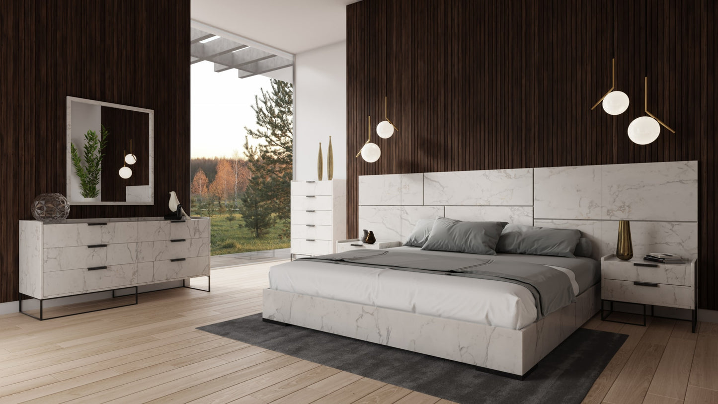 Nova Domus Marbella - Italian Modern White Marble Bed with 2 Nightstands