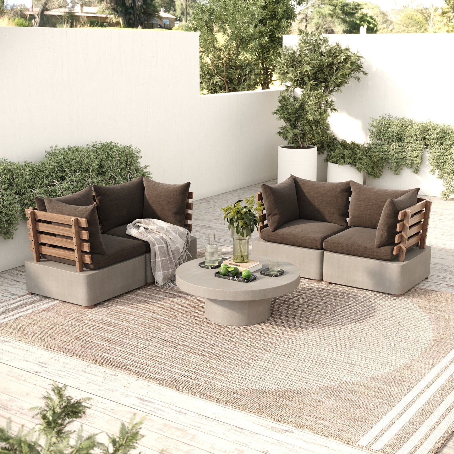 Renava Garza Outdoor Concrete & Teak Corner