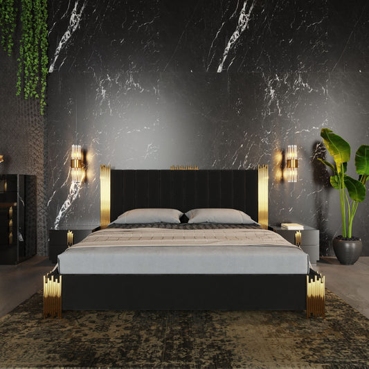 Modrest Token Modern Black & Gold 4-Piece Bedroom Set