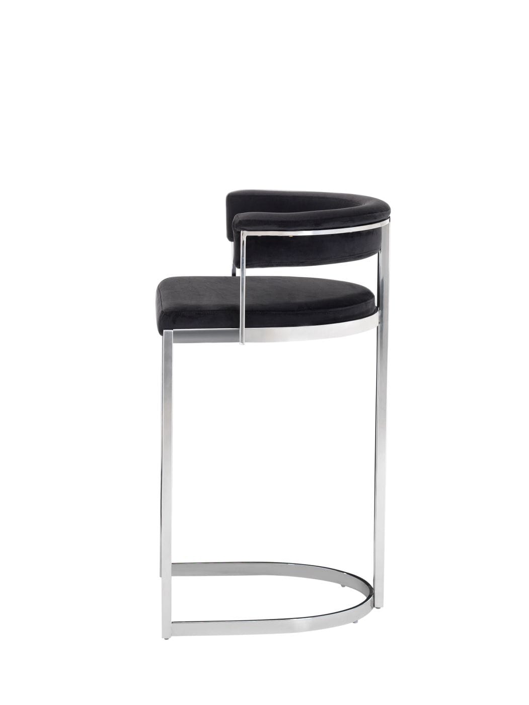 Modrest Munith - Modern Black Velvet & Stainless Steel Counter Stool