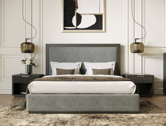 Nova Domus Santa Barbara + Santa Monica - Modern Grey Fabric + Grey Wash Bedroom Set