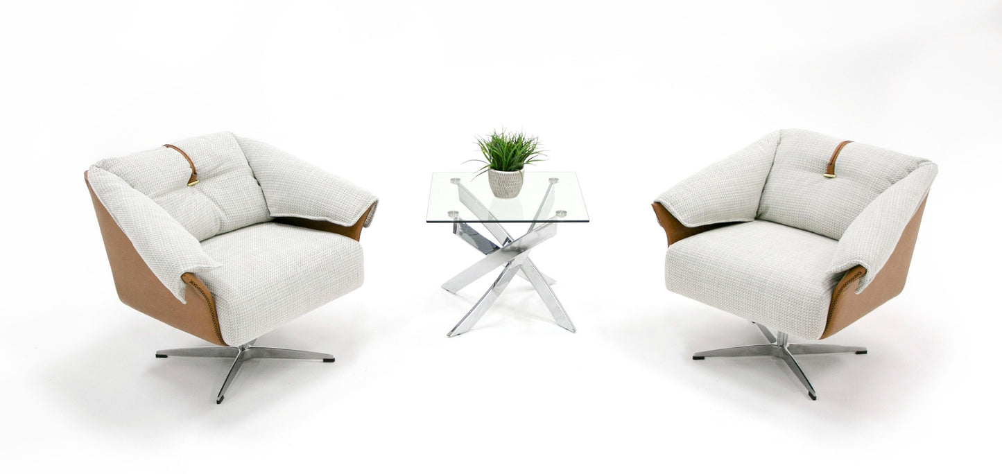 Modrest Ohio - Swivel Grey and Camel Fabric Accent Chair