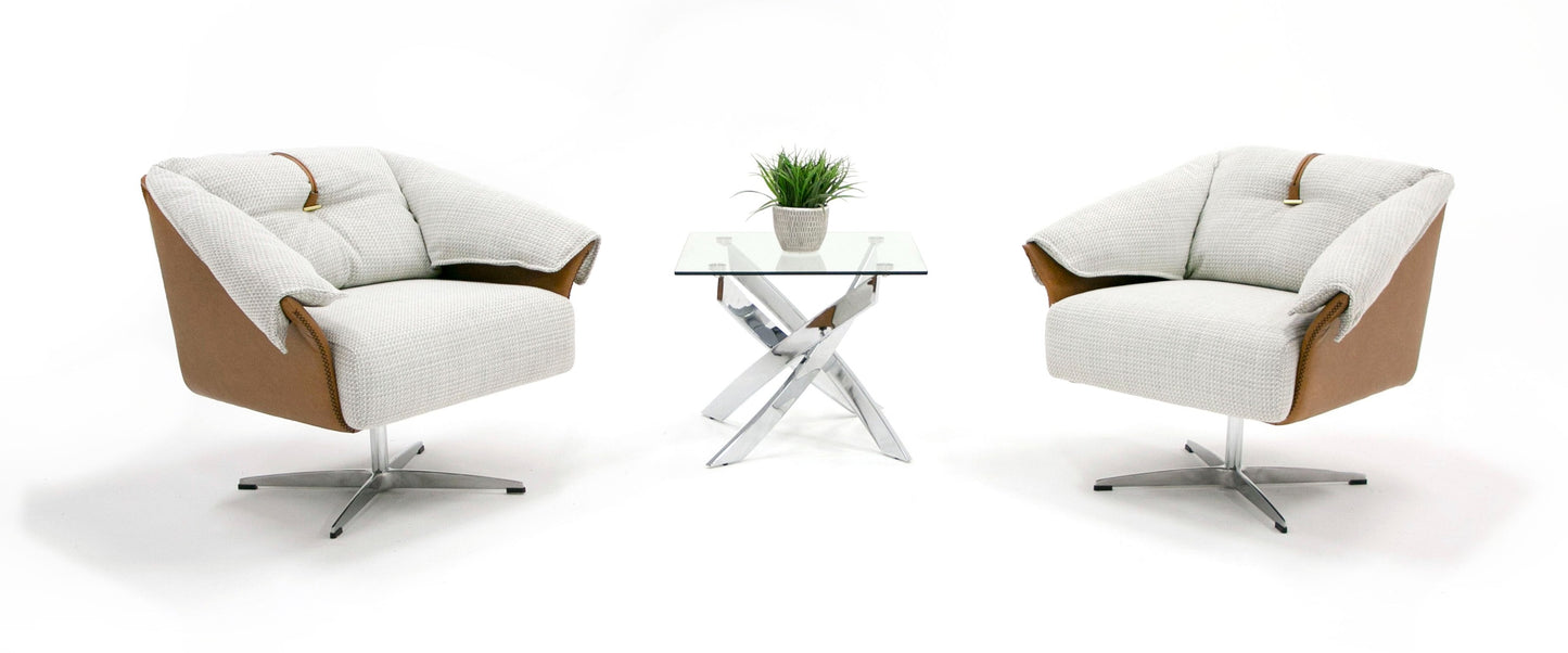 Modrest Ohio - Swivel Grey and Camel Fabric Accent Chair