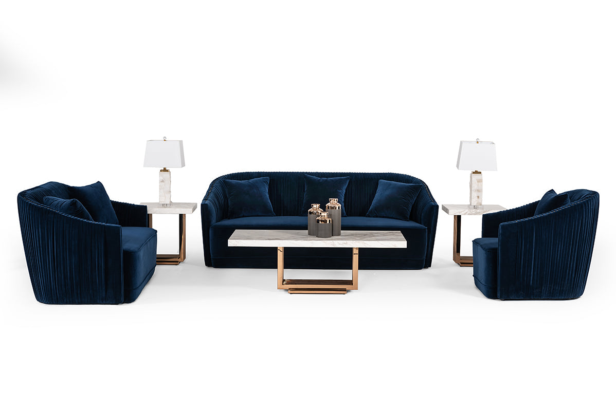 Divani Casa Palomar Modern Blue Velvet & Brass Accent Chair