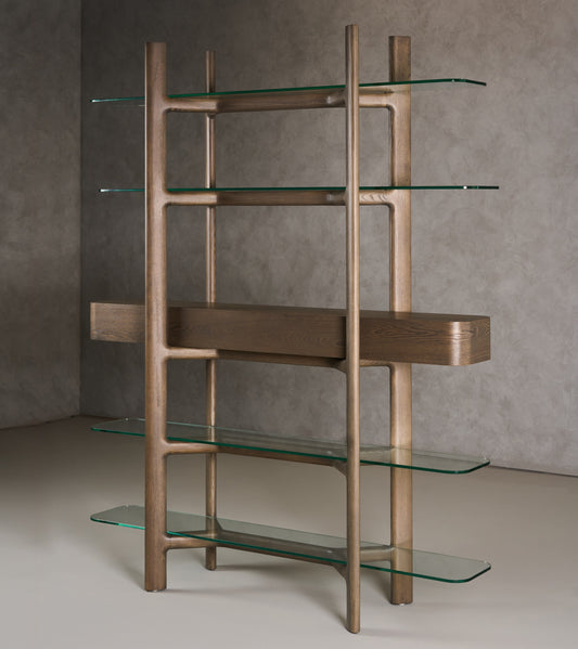 Modrest Rinaldi - Mid-Century Modern Grey Ash + Glass Bookshelf