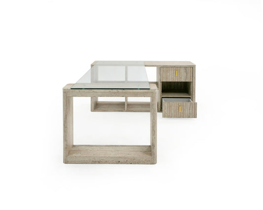 Nova Domus Roma - Modern Glass + Faux Travertine Reversible Desk