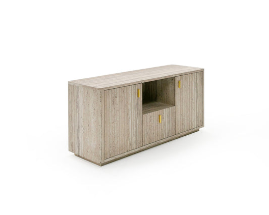 Nova Domus Roma - Modern Faux Travertine + Gold File Cabinet