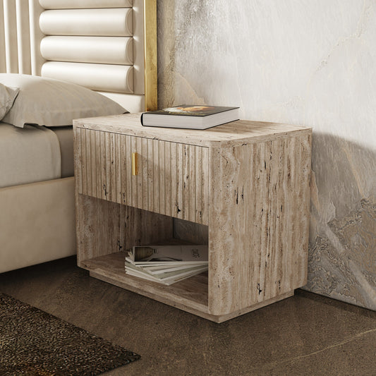 Nova Domus Roma - Modern Faux Travertine + Gold Nightstand