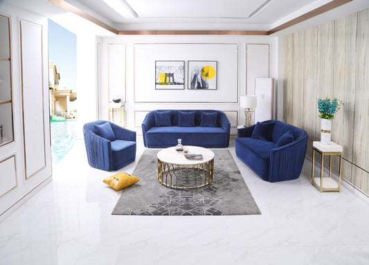 Divani Casa Palomar Modern Blue Velvet & Brass Sofa