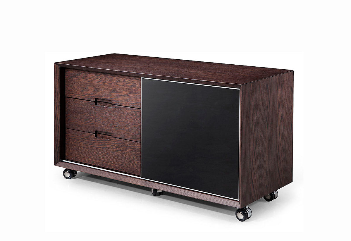 Modrest Ezra Modern Brown Oak and Grey Office Desk w/ Side Cabinet