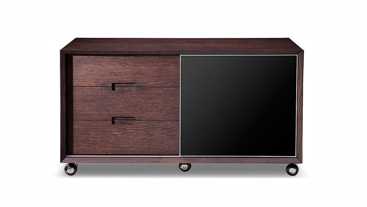 Modrest Ezra Modern Brown Oak and Grey Office Desk w/ Side Cabinet
