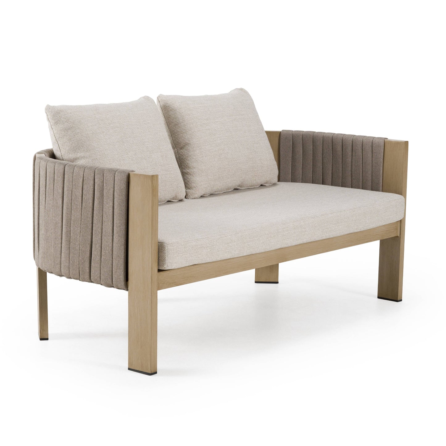 Renava Salvora - Outdoor Beige Fabric & Grey Rope Loveseat