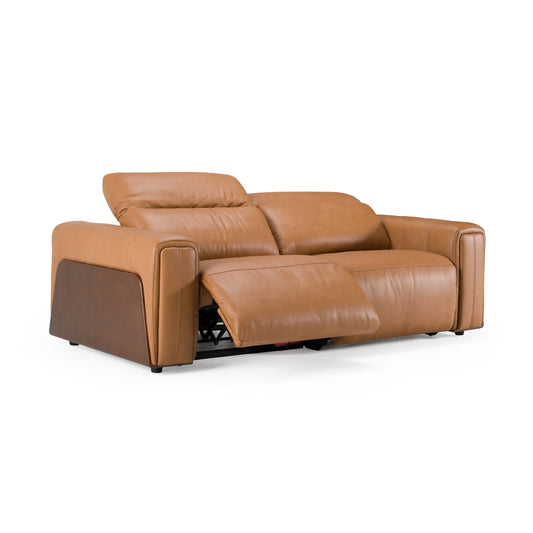 Divani Casa Sandstone - Modern Brown Leather Sofa w/ 2 Electric Recliners