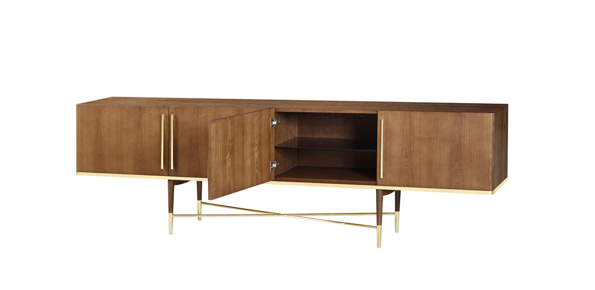 Modrest Bernard Mid-Century Modern Walnut & Gold Buffet