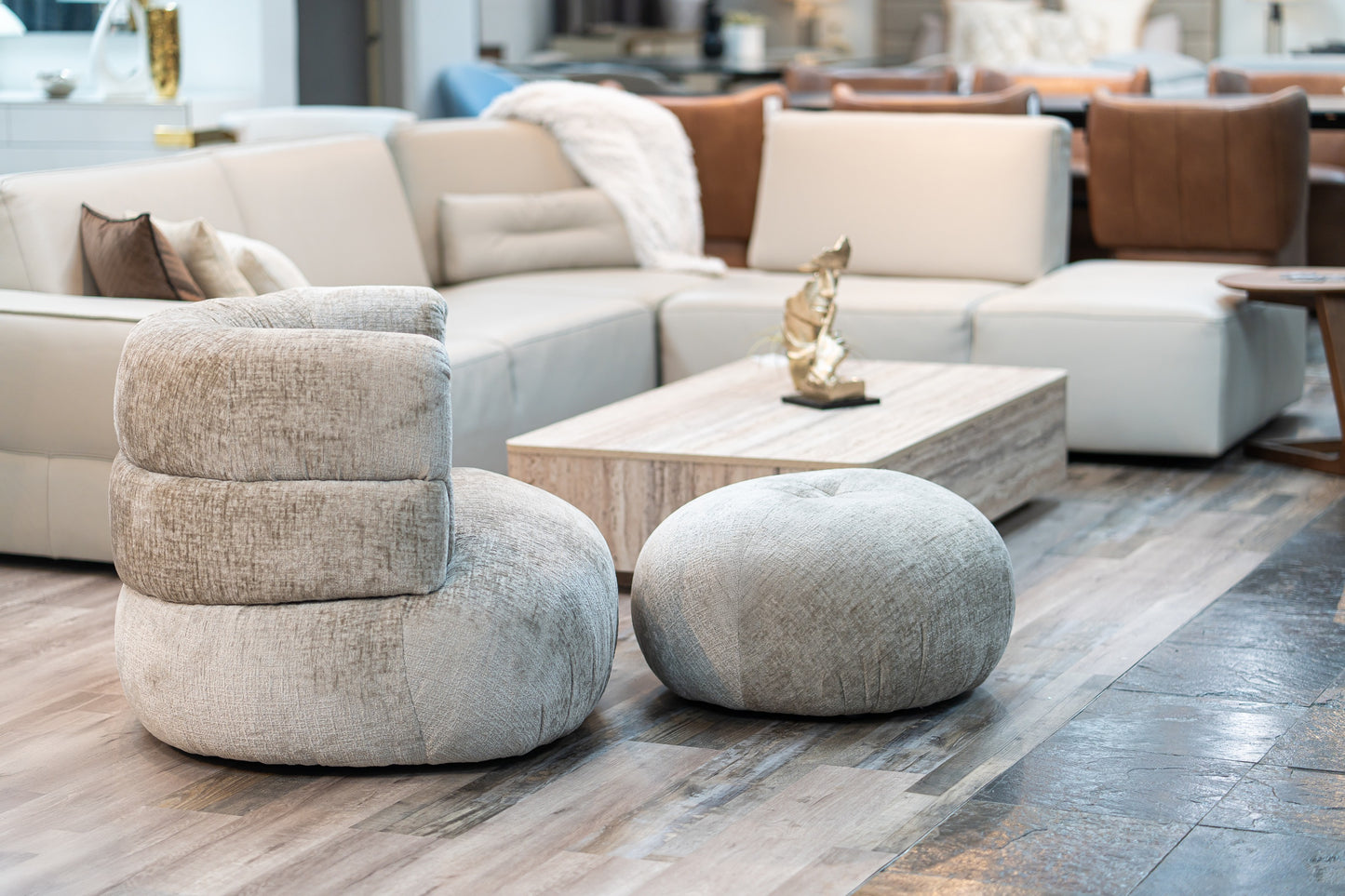 Divani Casa Shay - Modern Grey Fabric Accent Chair + Ottoman