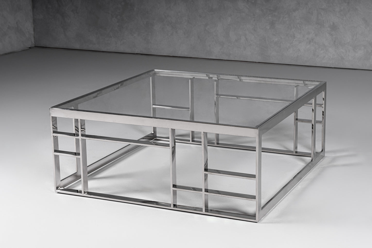 Modrest Stephen - Modern Glass & Stainless Steel Square Coffee Table