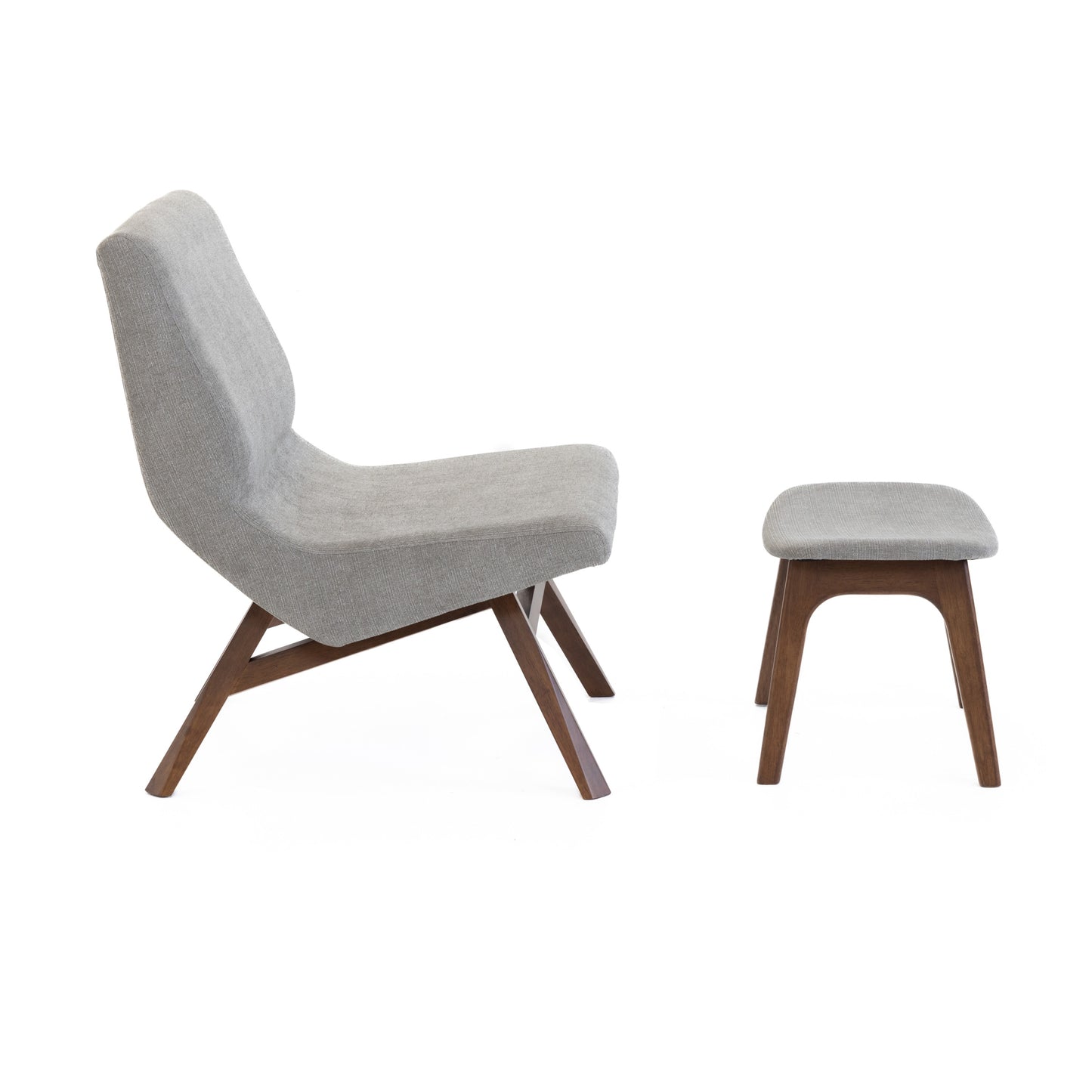 Modrest Whitney Modern Grey & Walnut Accent Chair & Ottoman