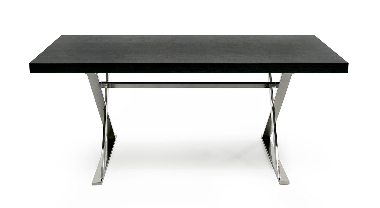 A&X Xavier - Modern Black Crocodile + Stainless Steel Dining Table