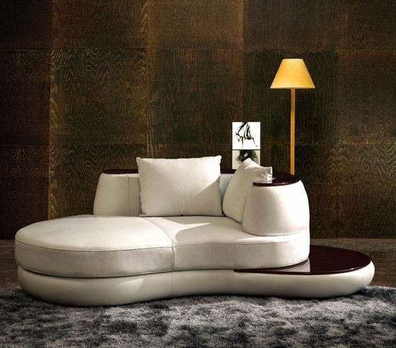 Divani Casa Rodus - Modern White Leather Curved Sectional Sofa with Wood Trim