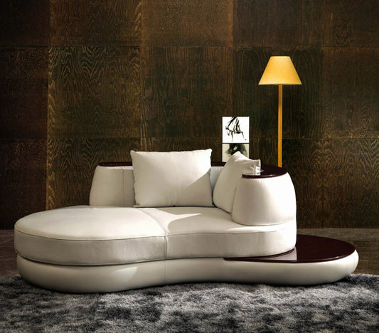 Divani Casa Rodus - Modern White Leather Curved Sectional Sofa with Wood Trim