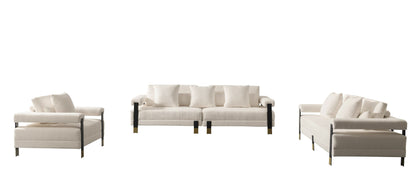 Divani Casa Stratford - Modern Off-White Fabric 3-Seater Sofa