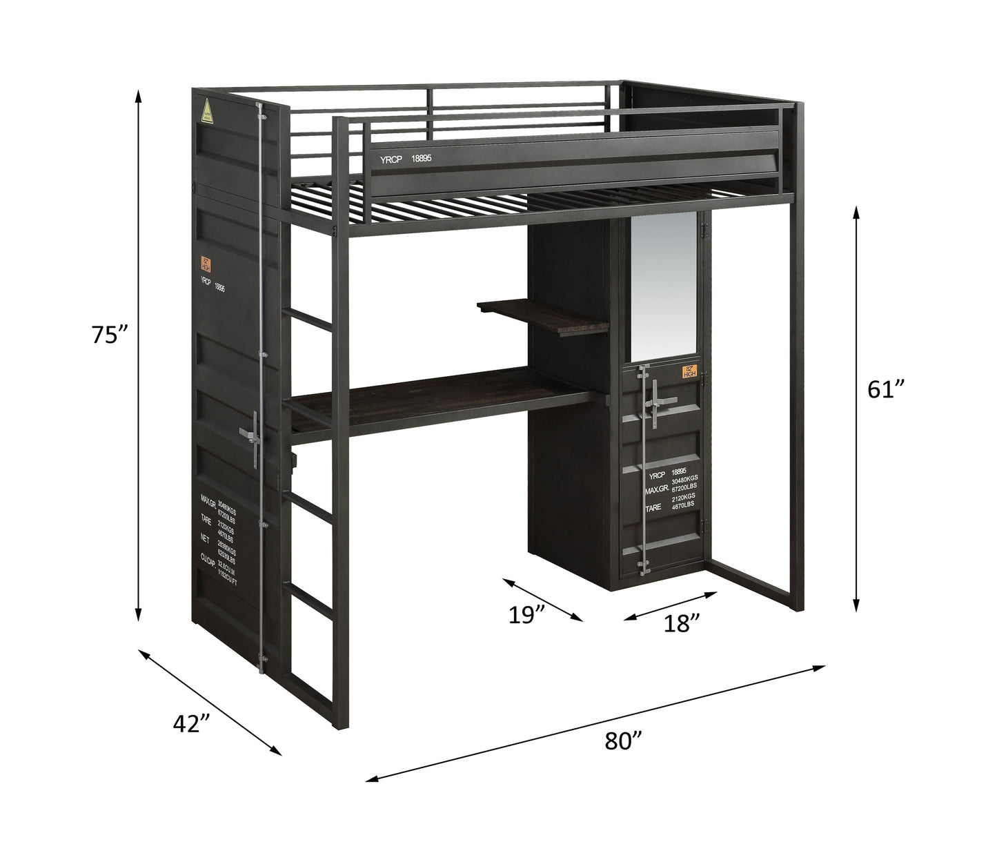Cargo Twin Loft Bed W/Desk & Wardrobe