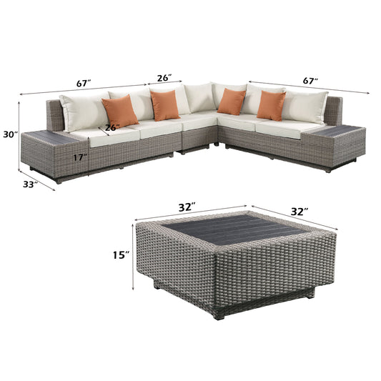Salena Patio Sectional Sofa W/4 Pillows & Coffee Table