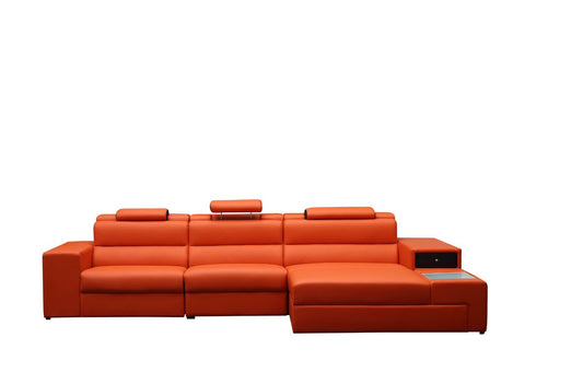 Divani Casa Polaris Mini - Contemporary Orange Bonded Leather Right Facing Sectional Sofa