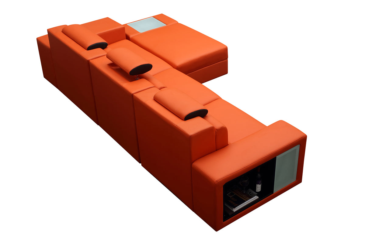 Divani Casa Polaris Mini - Contemporary Orange Bonded Leather Right Facing Sectional Sofa