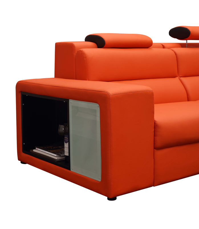 Divani Casa Polaris Mini - Contemporary Orange Bonded Leather Right Facing Sectional Sofa