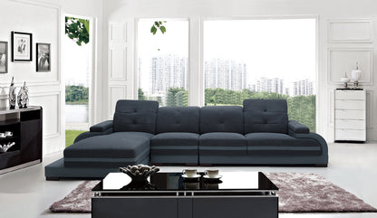 Divani Casa 5132 Modern Blue Fabric & Grey Bonded Leather Sectional Sofa