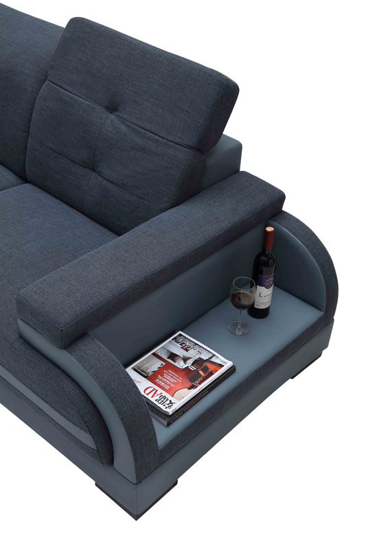 Divani Casa 5132 Modern Blue Fabric & Grey Bonded Leather Sectional Sofa