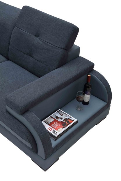 Divani Casa 5132 Modern Blue Fabric & Grey Bonded Leather Sectional Sofa