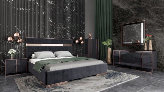 Nova Domus Cartier Modern Black & Rosegold Bedroom Set